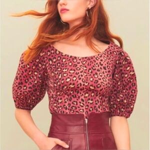 Rebecca Taylor Pink Leopard Puff Sleeve Blouse Size 2